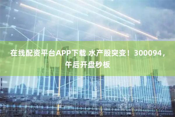 在线配资平台APP下载 水产股突变！300094，午后开盘秒板